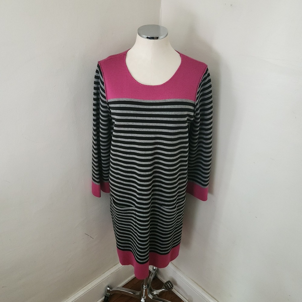 Eliza J Sweater Dress Womens XL Pink Black Grey Striped Colorblock Knit